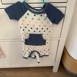 Kyte BABY Blue and White Polka Dot romper